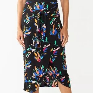 Nine West Black Floral Wrap Sarong Style Skirt